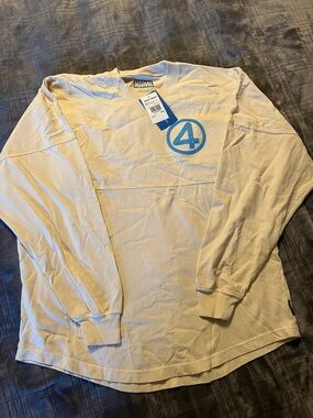 Marvel Cream Long Sleeve Shirt with Blue Fantastic Four Emblem
